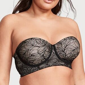 Leonisa Black Lace Firm Compression Strapless Lace Longline Bra